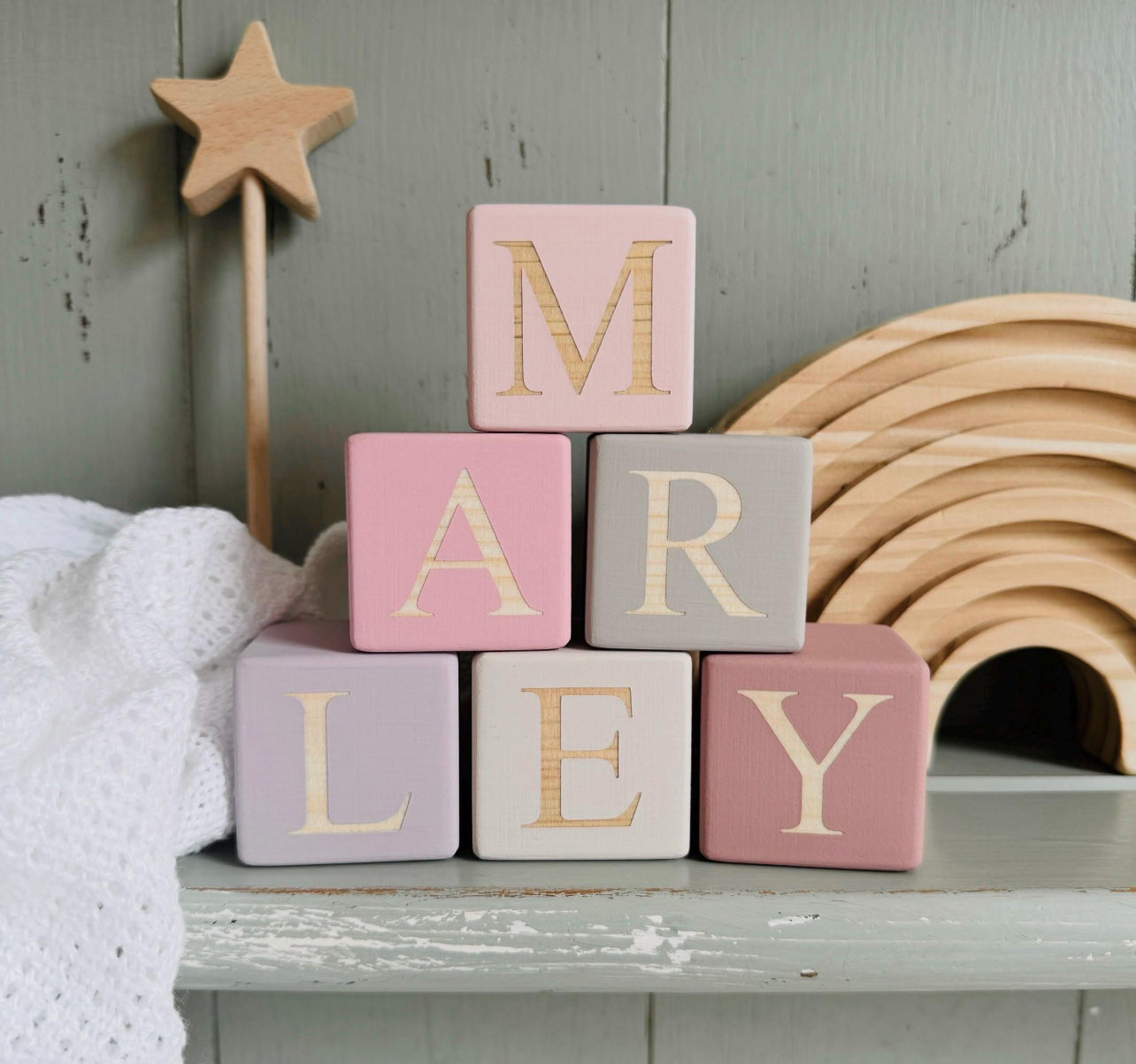 Pastel wooden alphabet blocks online